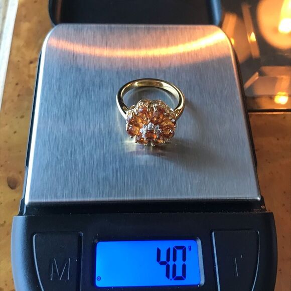 Natural Orange Garnet Sterling Silver 18k Yellow Gold Vermeil Ring Size 5.25 - Picture 4 of 9